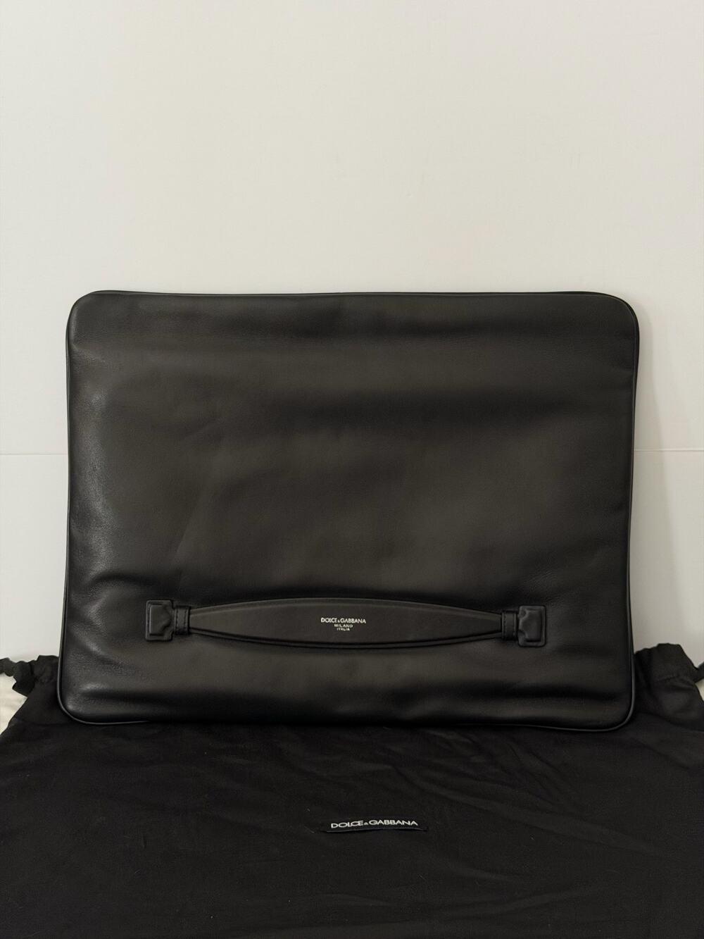 Dolce & Gabbana Soave Nappa Leather Zipped Clutch Bag Black Foldover Authentic